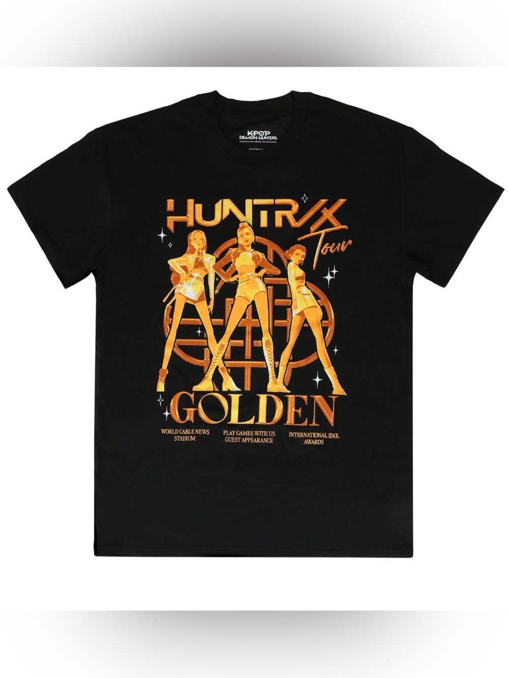 K-Pop Demon Hunters HUNTRX Golden Tour Graphic Tee Adult Size XL Black T-shirt